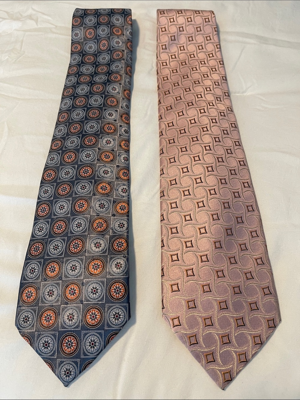 Ermenegildo Zegna Navy Tie with Orange Medallion & Pink Geometric Tie